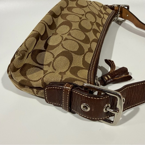 Vintage Coach Signature Brown Suede Stripe Monogram Demi Baguette Shoulder Bag - Picture 8 of 13